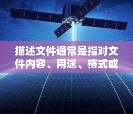描述文件通常是指对文件内容、用途、格式或其他相关信息的总结或概述。以下是一些常见的描述文件的方式 描述文件通常是指对文件内容、用途、格式或其他相关信息的总结或概述。以下是一些常见的描述文件的方式