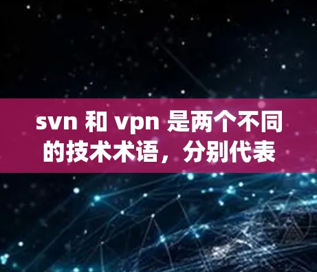 svn 和 vpn 是两个不同的技术术语，分别代表不同的概念。以下是它们的解释